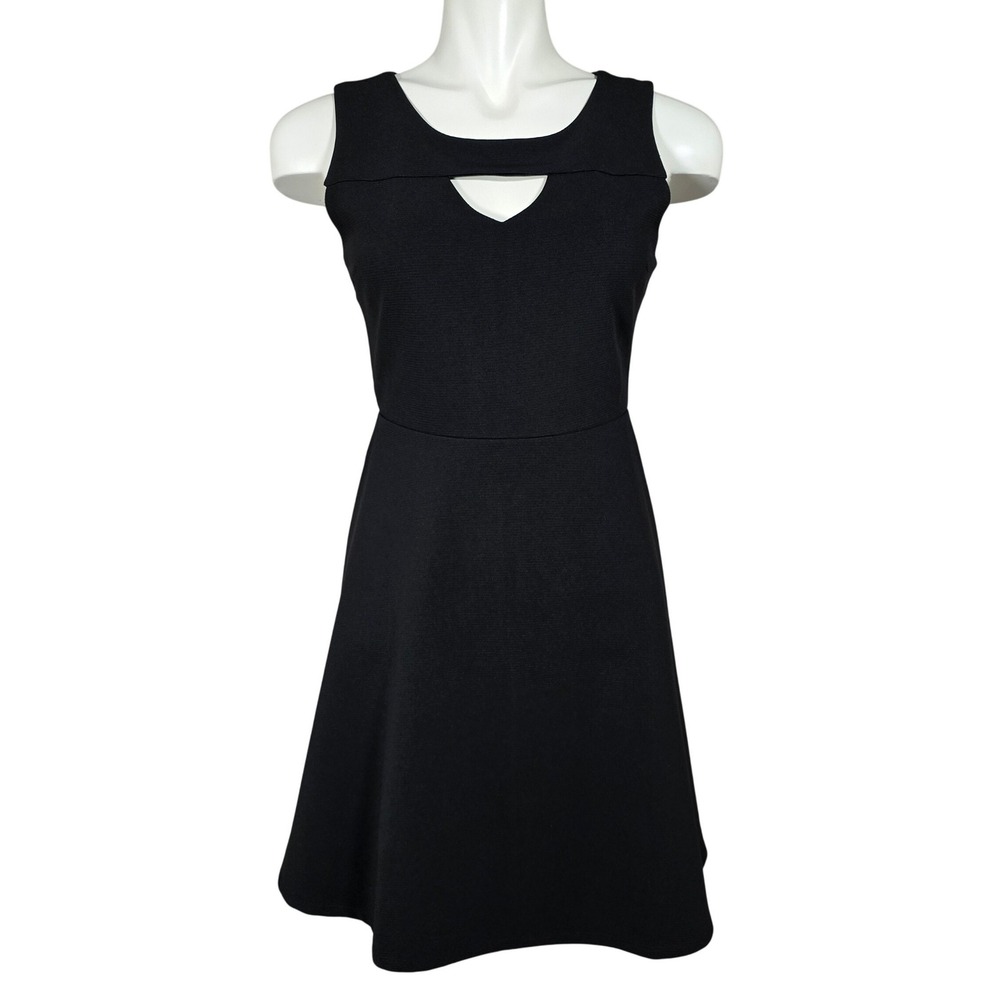 Monteau Los Angeles Womem's Black Sleeveless Cutout Fit & Flare Dress Rib Knit M